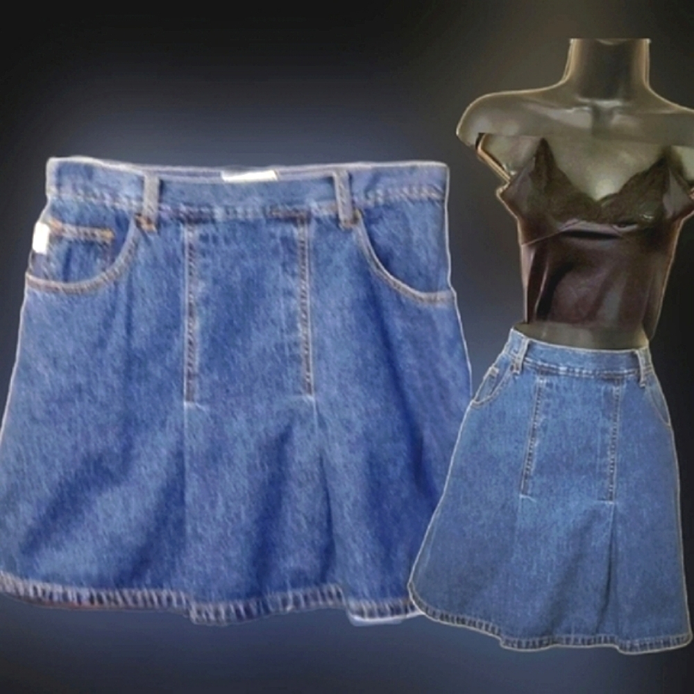 Vintage Y2K Arizona high waist pleats flared button zip jean mini skirt 8